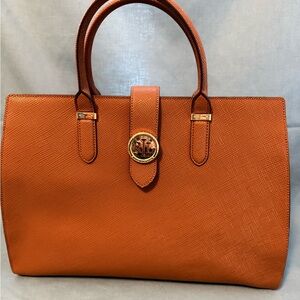 Ralph Lauren Burnt Large Leather Tote with Shoulder Strap in Cognac